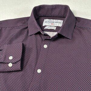 Mizzen + Main Leeward Small Trim Fit Long Sleeve Button Up Shirt Red/Blue Dots